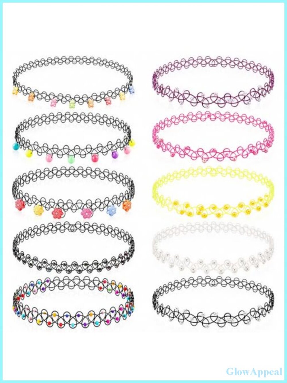 10PC 90s Tattoo Choker Necklace Set Stretchy Plastic Retro Y2K Layering
